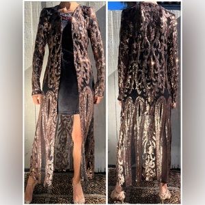 Banjul Sequin Cardigan Cover-Up Sparkle Open Sheer Long Mesh Coat Kimono NWOT M